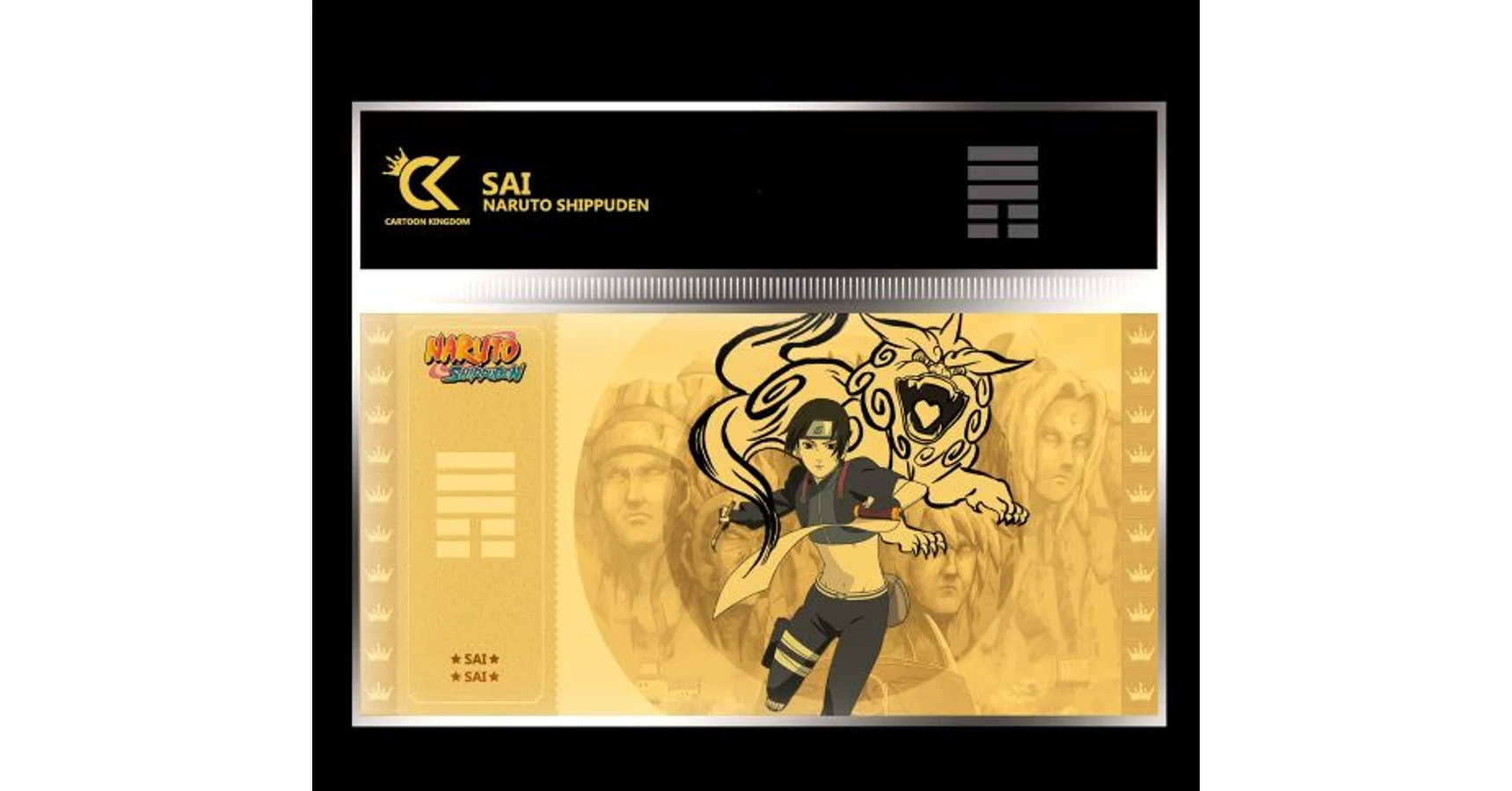 Golden Ticket Naruto Shippuden – Itachi Uchiwa, Carte PVC Dorée Ultra Brillante, édition Limitée