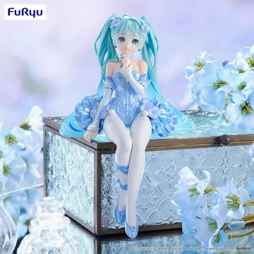Hatsune Miku Noodle Stopper PVC Szobor - Flower Fairy Nemophila Pail Blue Color Ver. 15 cm