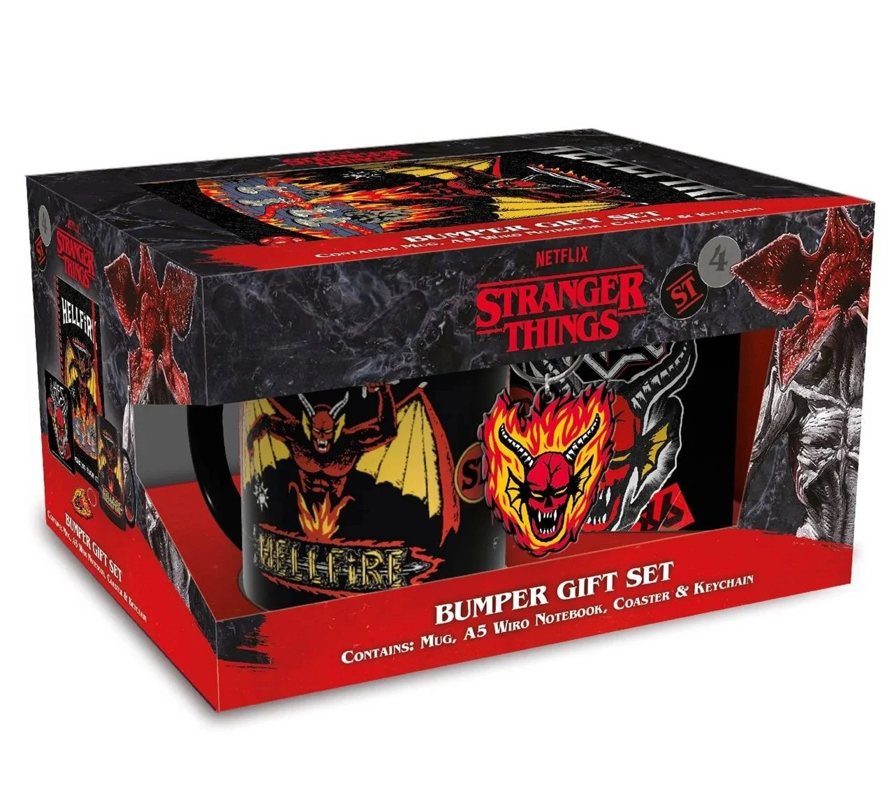 Stranger Things Ajándékcsomag - Hellfire Club (Bögre, Poháralátét, Kulcstartó, Jegyzetfüzet)
