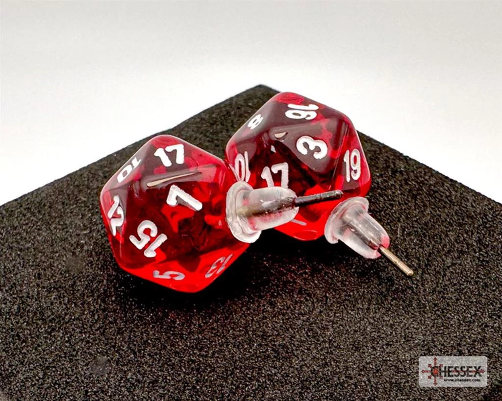 Chessex Fülbevaló - Translucent Red Mini-Poly d20 (2db)